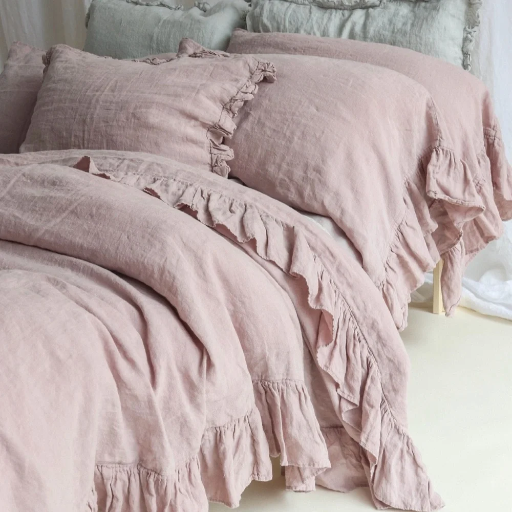 Elegant Pink Queen Sized 100% Linen Duvet Set NWOT!